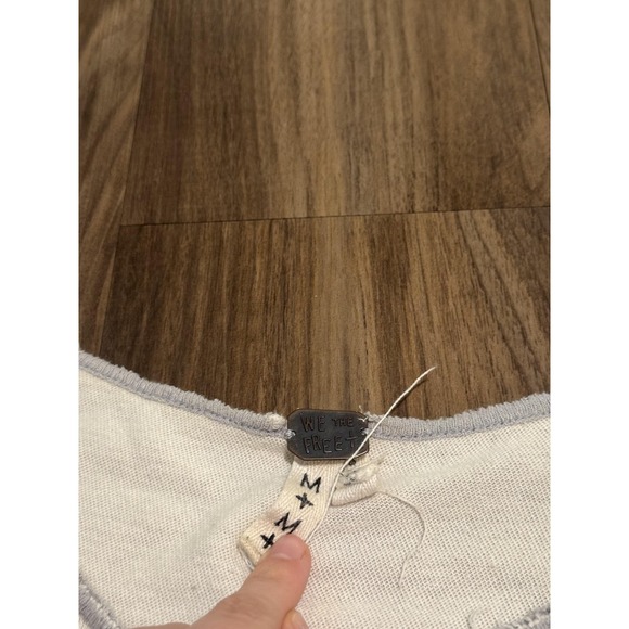 Free People Womens Medium Gray Yellow Striped MVP Peplum Boho Oversized Linen - Picture 5 of 8